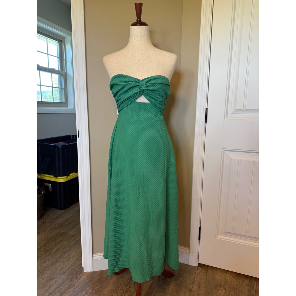SHEIN Green Strapless Cutout Twisted Bust Smocked Back Textured Maxi Dress Small